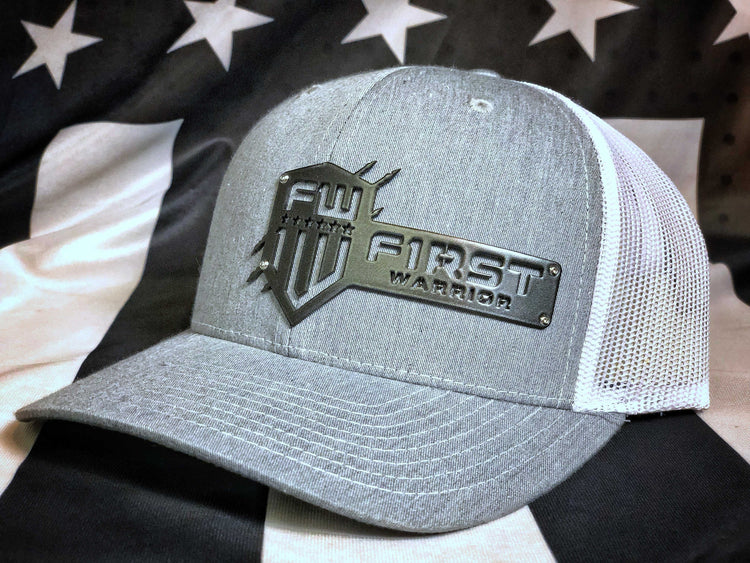 1W White/Gray Snapback Gray Stainless Hat - F1rstWarrior HATS Default Title