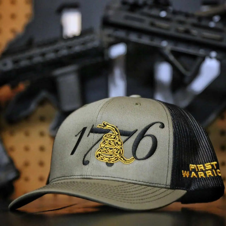 1776 - Don’t Tread On Me - OD Green - F1rstWarrior HATS Tan / Black