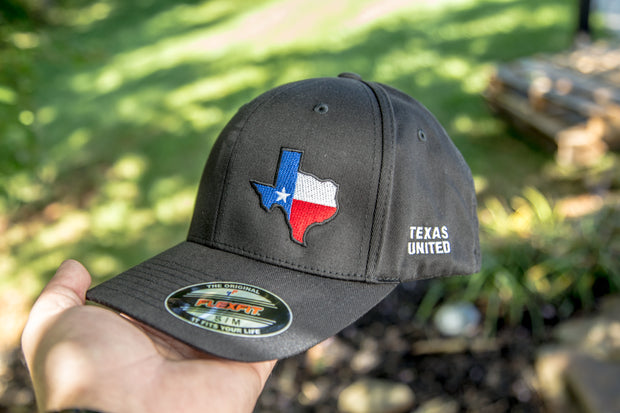 Texas United Black Flexfit Hat with State of Texas Outline