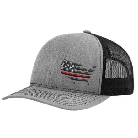First Responders Flexfit Gray Hat with Black Mesh Back with American Flag and Red Line