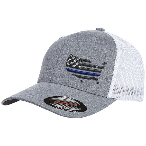 Peacemakers American Flag Gray and Mesh Flexfit Hat with Thin Blue Line