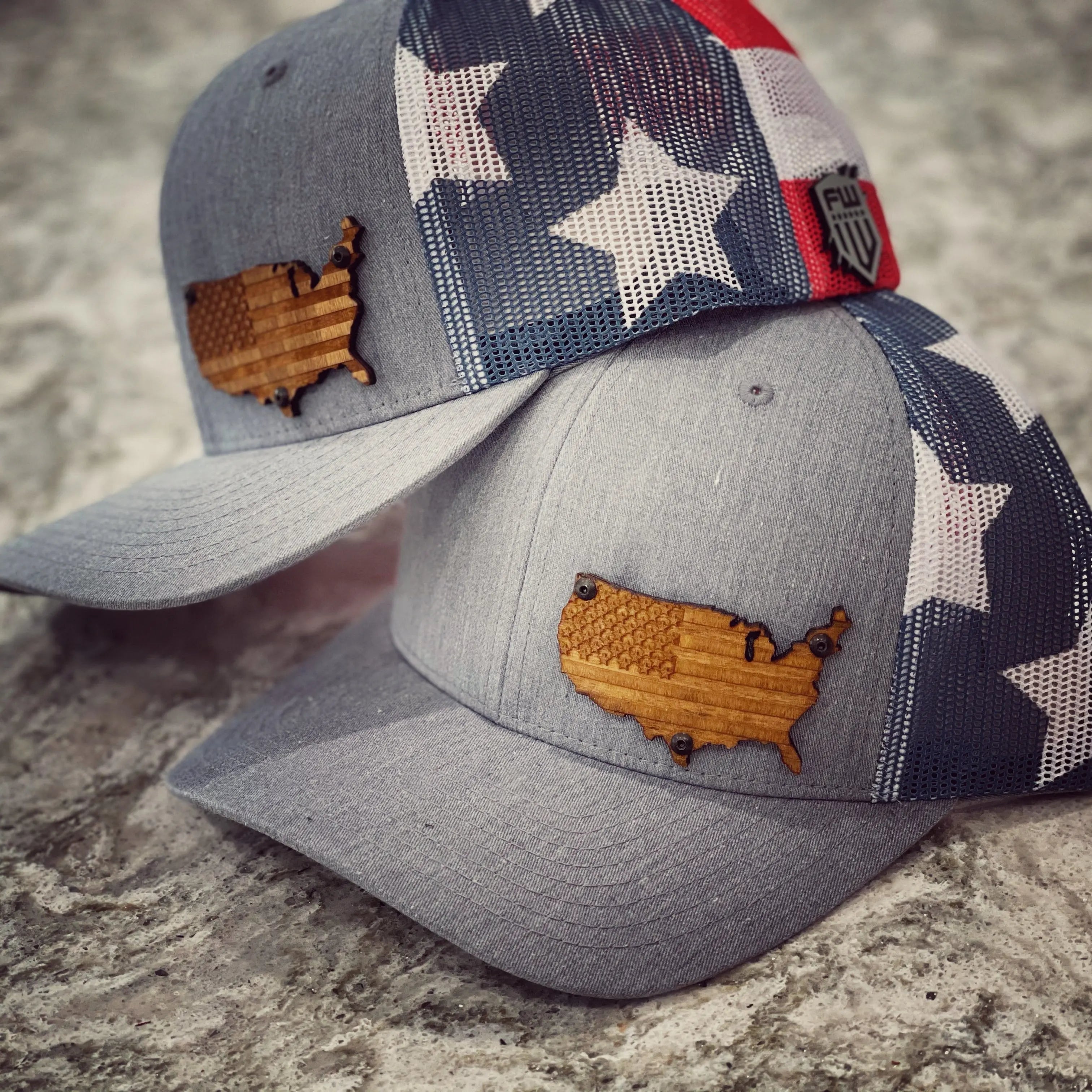 USA Wooden Signature Series - GRAY Flag - F1rstWarrior HATS Default Title