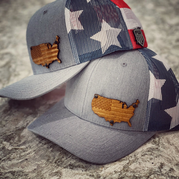 USA Wooden Signature Series - GRAY Flag - F1rstWarrior HATS Default Title
